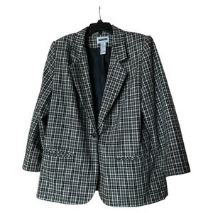 Prophecy Sag Harbor Women’s Wool Blend Blazer Suit Jacket Plaid Black Tan Sz 16W